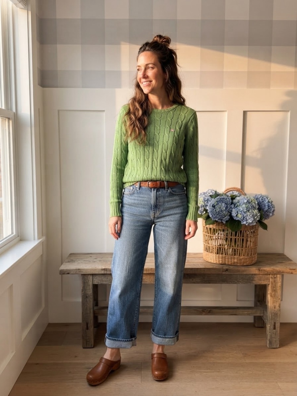 Vineyard Vines Spring Green Cable-Knit Crewneck Sweater Medium